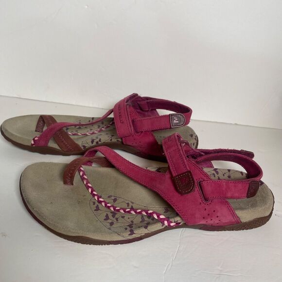 Merrell Siena Raspberry Toe Loop Sandals Women’s Size 9 Pink Suede Hook & Loop - Picture 1 of 9